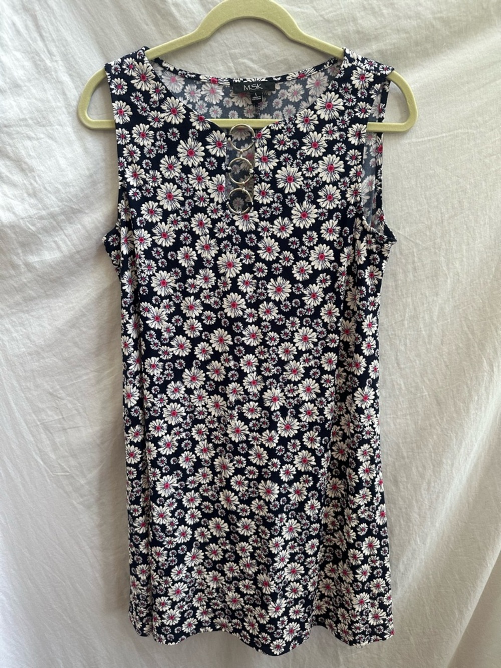 MSK Navy Floral Sleeveless Dress with Ring Detail
